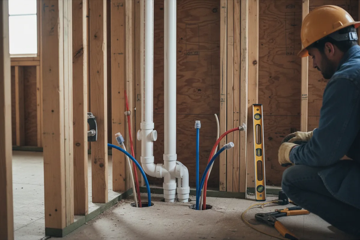 Drain and supply rough-in during Garbage Disposal Repair in Russell